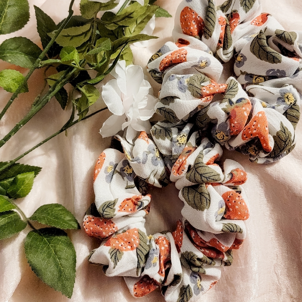 Oversized Strawberry Silk Scrunchies